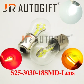 

50x Turn signal Car LED Bulbs S25 3030 18 SMD Glass led Amber BA15S BAY15D White halogen 1156 1157 Auto Brake lights car styling