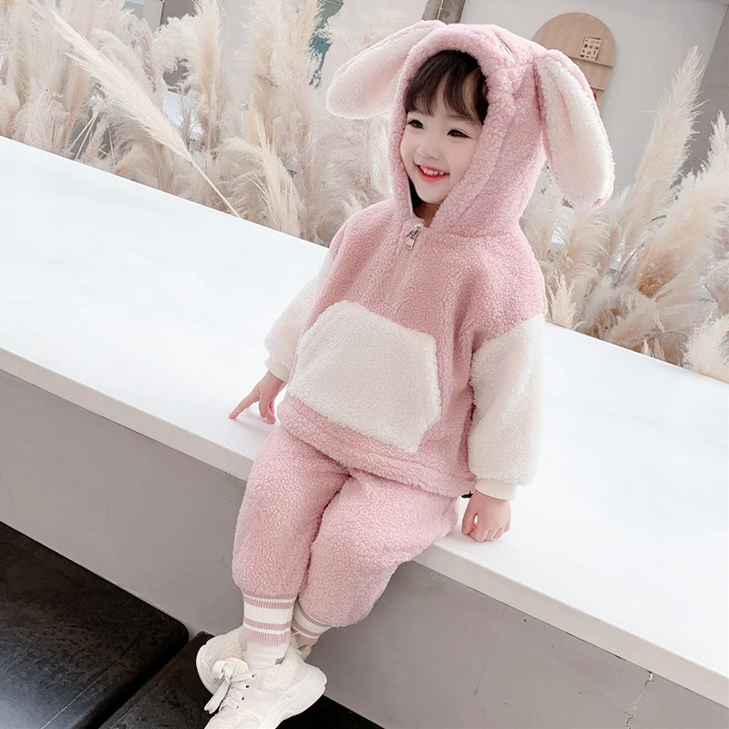 

Kid Girls Baby Boys Toddler Sets Winter Lovely Cartoon Design Plush Warm Outerwear Suit For 1-7 Years Little Children's Clothes