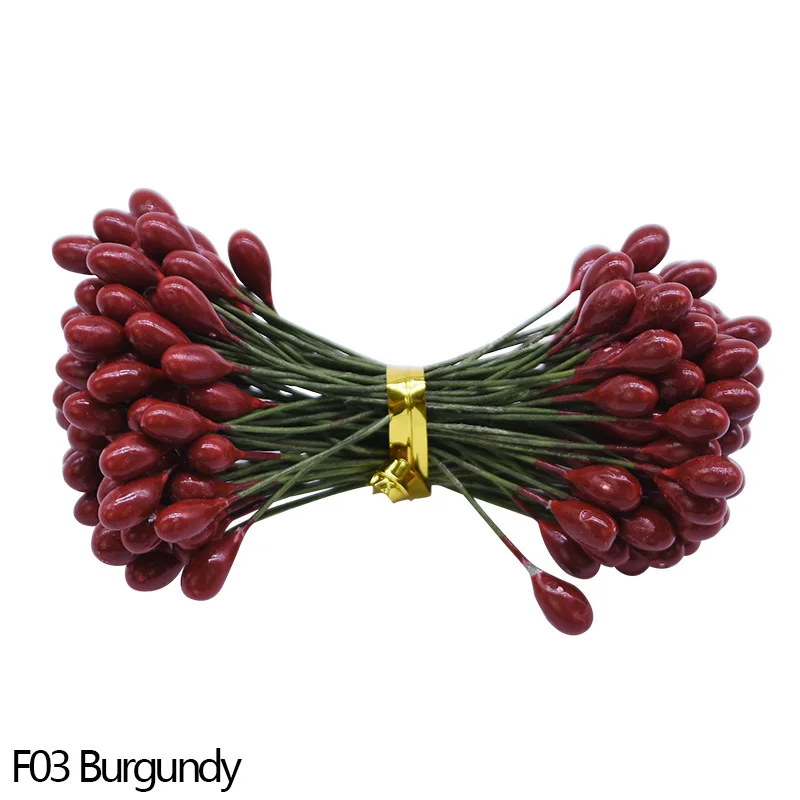 F03 wine red 50 шт., 5 мм, цвета: золотистый, серебристый, красный, искусственная тычинка, Искусственные пластиковые цветы, свадебные украшения, аксессуары для скрапбукинга - Цвет: F03 wine red
