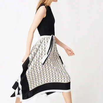 

French M new spring and summer home 20 round collar stitching printed sleeveless vest off two female waist dress