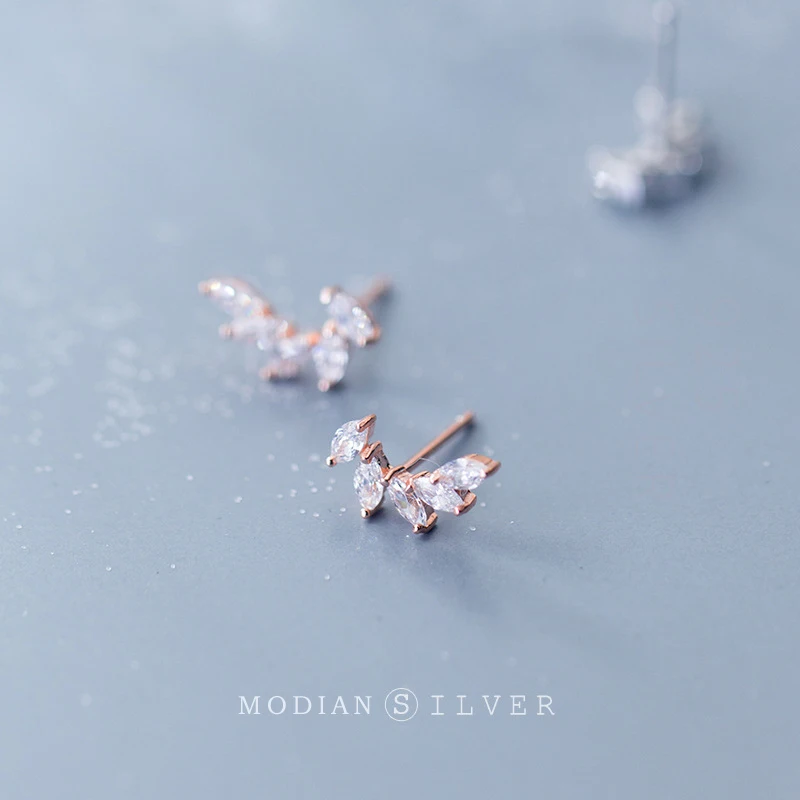 Modian сверкающие ромб прозрачный Циркон перо серьги гвоздики 100% реальные 925