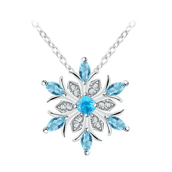 

Fashion Platinum Water Blue Snowflake Necklace Inlaid Zircon Christmas Snowflake Necklace