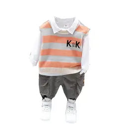 Vêtements de printemps et d'automne pour bébés garçons et filles, t shirt et pantalon rayés, en coton, pièces/ensembles 
