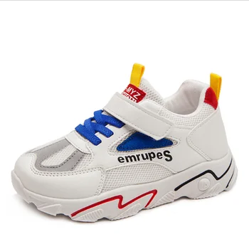 

Kids Leisure Sneakers Children's white shoes and girls Velcro sports shoes new mesh casual shoes