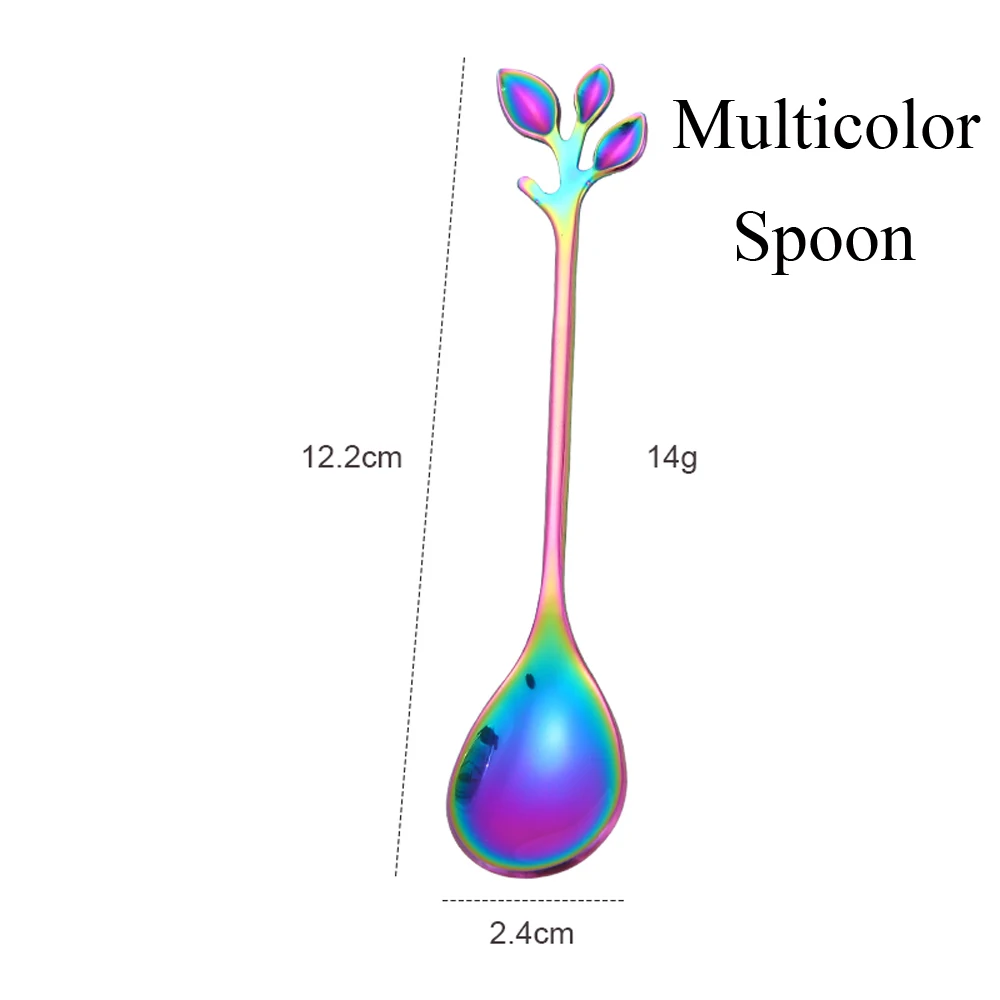 1 шт. ложка из нержавеющей стали, вилка, многоцветная лопатка, маленькие ветки, форма листа, длинная ручка, десертная посуда, новые кухонные аксессуары - Цвет: M1
