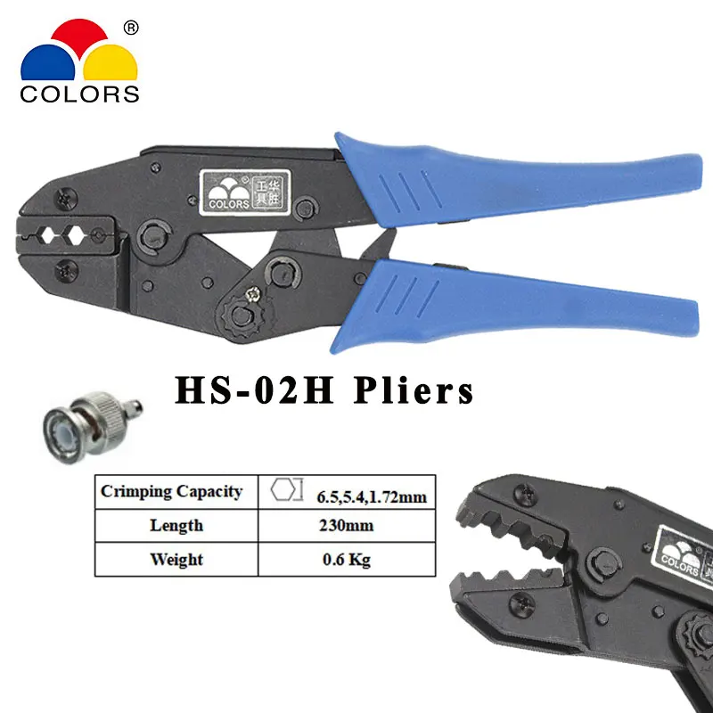 

HS-02H coaxial crimping tools RG55/58/59/62/140/141/142/223/303/400 crimper SMA/BNC connectors ratchet crimping pilers