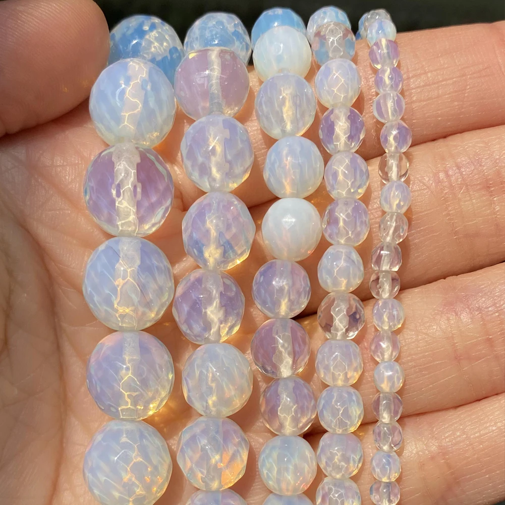 Natural Stone Beads Natural Stone Faceted Opal Beads Round Loose Spacer Beads Jewelry Making Diy Bracelet Charm Rings Accessories 4 6 8 10 12mm
