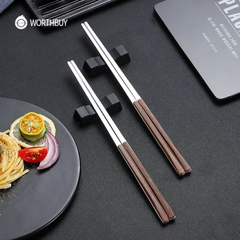 

WORTHBUY 5 Pcs Korean Chopsticks Set 304 Stainless Steel Chopsticks With Plastic Handle Solid Food Sticks Reusable Sushi Sticks