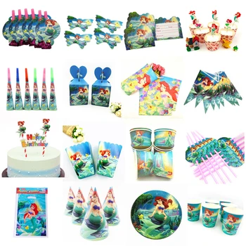 

10 Kids Ariel Little Mermaid Disposable Tableware Birthday Party Supplies Festival Decoration Event Favor Gender Reveal Girls