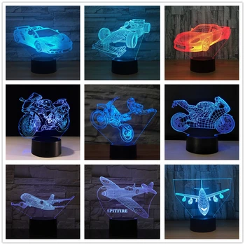 

3D Motorcycle Racing Car Formula Ferrari BMW Airplane Aircraft Model Remote Control Touch Swtich 7 color USB LED Nightlight Lamp