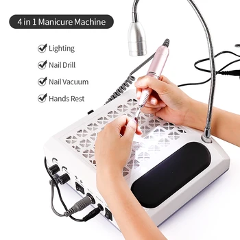 

80W 4 in 1 Strong Power Nail Dust Collector UV Gel Polisher Nail Drills Lighting Lamp Hand Pad Vacuum Cleaner Nail Salon Device