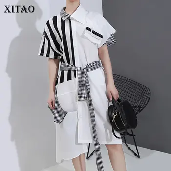

XITAO Bandage Striped Dress Fashion Women 2020 Spring Summer Irregular Small Fresh Casual Style Patchwork Loose Dress GCC3434