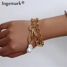 Ingemark, винтажные браслеты с подвеской из искусственного жемчуга, женские свадебные браслеты в стиле панк, массивный браслет-цепочка с замком, пара ювелирных изделий, подарки