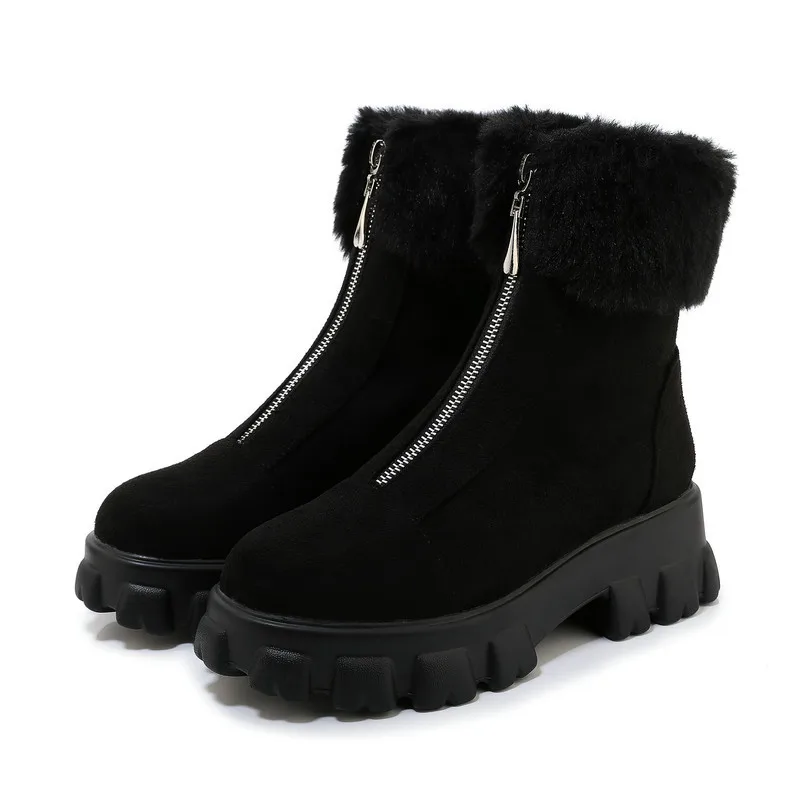 

Busy Girl Chelsea boots winter women's boots with zipper and faux fur snow boots thick high heel women's boots