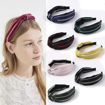 

Hair Bands Fabric Cross Knot Large Rims Hair Bands Single Color Stripes Headband Butterfly Accessories