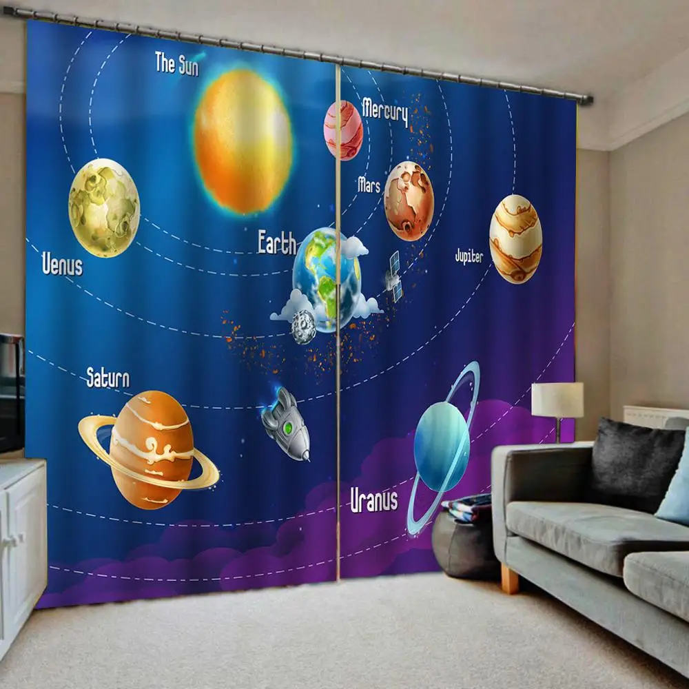 

kids Drapes Living room Bedroom Decor 2 Panels HooksWindow Curtains Blue curtains world curtain