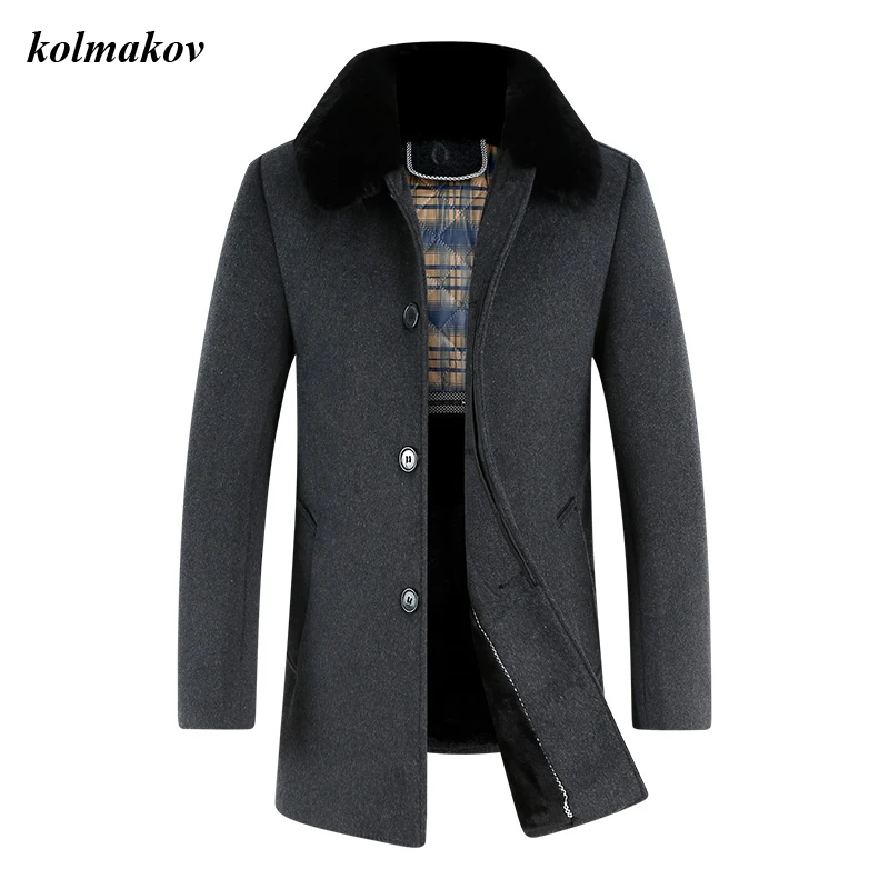 KOLMAKOV New Arrival Spring Style Men Boutique Woolen Coat Business Casual Solid Detachable Wool Collar Trench Woolen Coat KOLMAKOV New Arrival Spring Style Men Boutique Woolen Coat Business Casual Solid Detachable Wool Collar Trench Woolen Coat