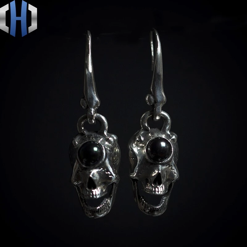 

Original Design 925 Silver Enamel Earrings Personalized Pearl Earrings Dark Punk Earrings Female