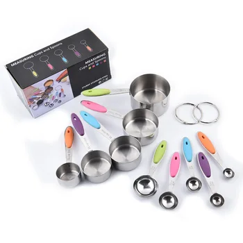 

10 Pcs Stainless Steel Measuring Cups Spoons Set Colourful Teaspoon Cup Set Stackable Tablespoons Kitchen Baking Accessories