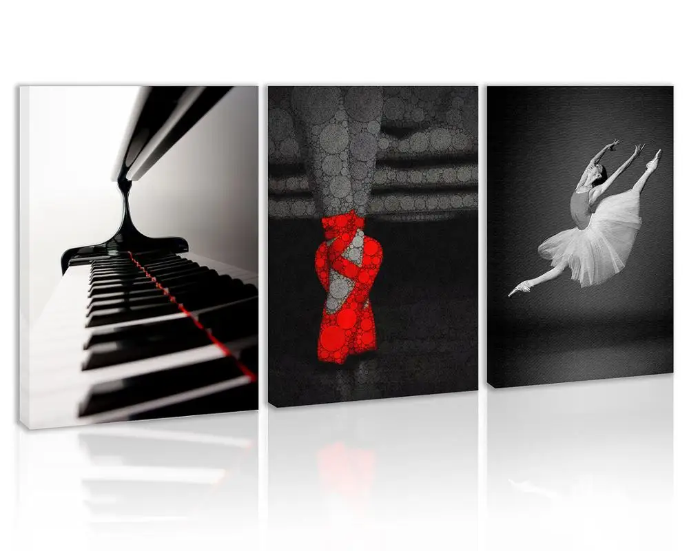 

Black and White and Red Ballet Woman Dance in Music Wall Art Decor Canvas Painting Kitchen Prints Pictures for Home Dining Room