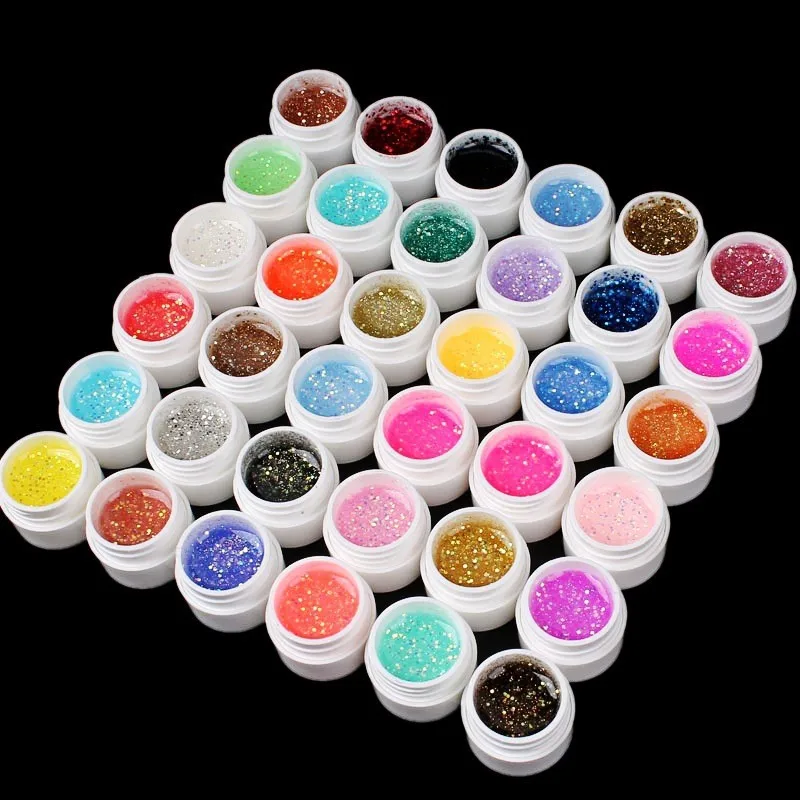 

New Brand Makeup 36 Colors Nail Art UV Gel Colorful Glitter Powder Nail Gel Excellent Gel Nail Polish