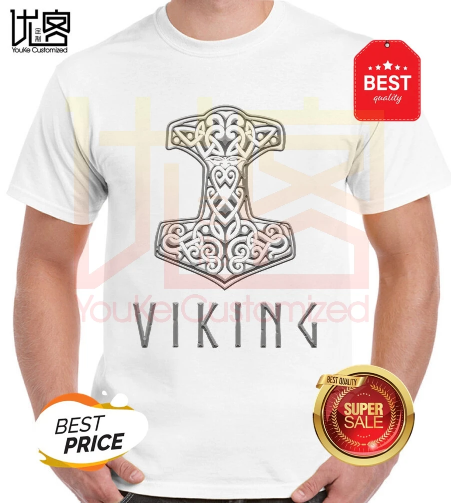 Тора молот Мьёльнир и Viking футболка серебряного цвета мужская женская летняя