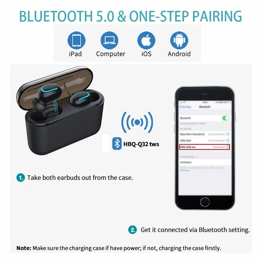 TWS 5 0 Bluetooth Headphone Wireless Earphones 3D Stereo Sports Earbuds Gaming Headset With Microphone For Ios XiaoMi Phone