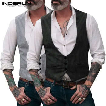 

INCERUN Wedding Dress Men Fashion Design Suit Vest High-end Men's Business Casual Vest Pinstripe Casual Dress Suit Waistcoats
