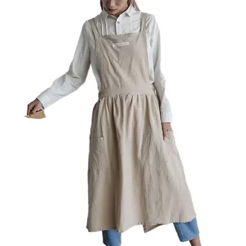 

1 PC Woman Nordic Style Pleated Skirt Cotton Linen Apron Household Kitchen Coffee Shop And Flower Shop Work Cleaning Apron
