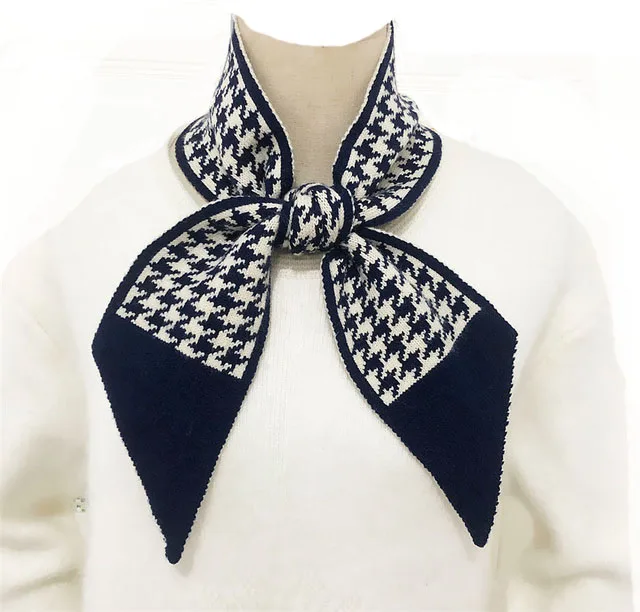 

Houndstooth Plaid Luxury Brand Knitted Scarf Women 2020 New Design Winter Neck Scarf Long Skinny Small Scarve Female Neckerchief