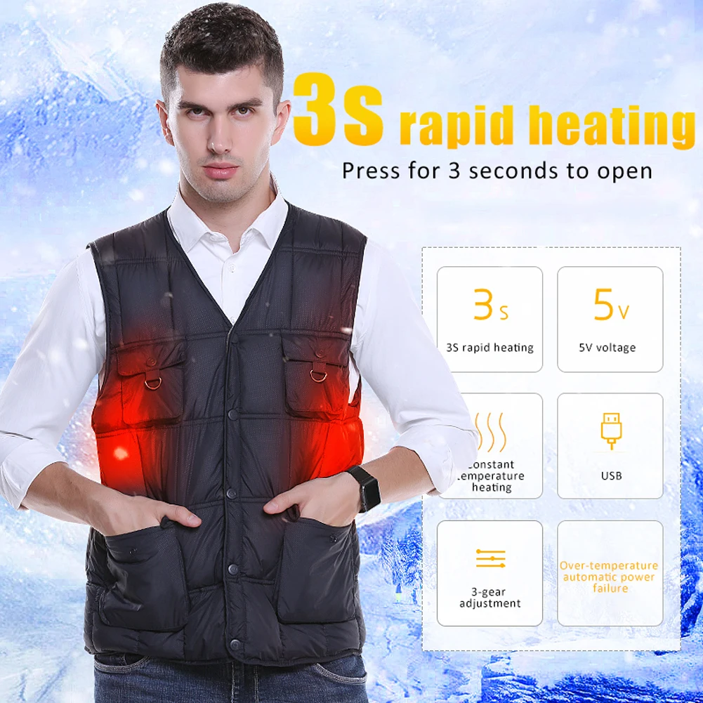 

Intelligent Heating Solid Color Cotton Vest Korean Version Jacket USB Safe Winter Loaded Heating Fishing Clothes