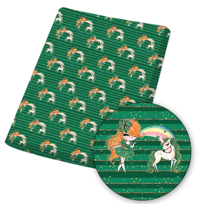 

Polyester Cotton Fabric Unicorn Girl St. Patrick's Printed Fabric DIY Sewing Home Textile Garment Bag Material 45*145cm 80g