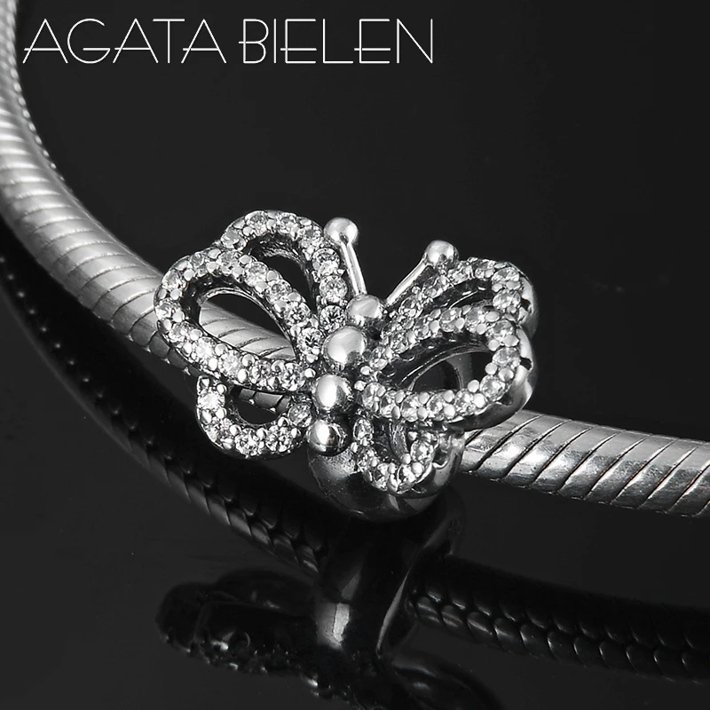 

Clear CZ Crystal butterfly 925 Sterling Silver Stopper Silicone Beads fit Original Women Pandora Charm Bracelet Jewelry making