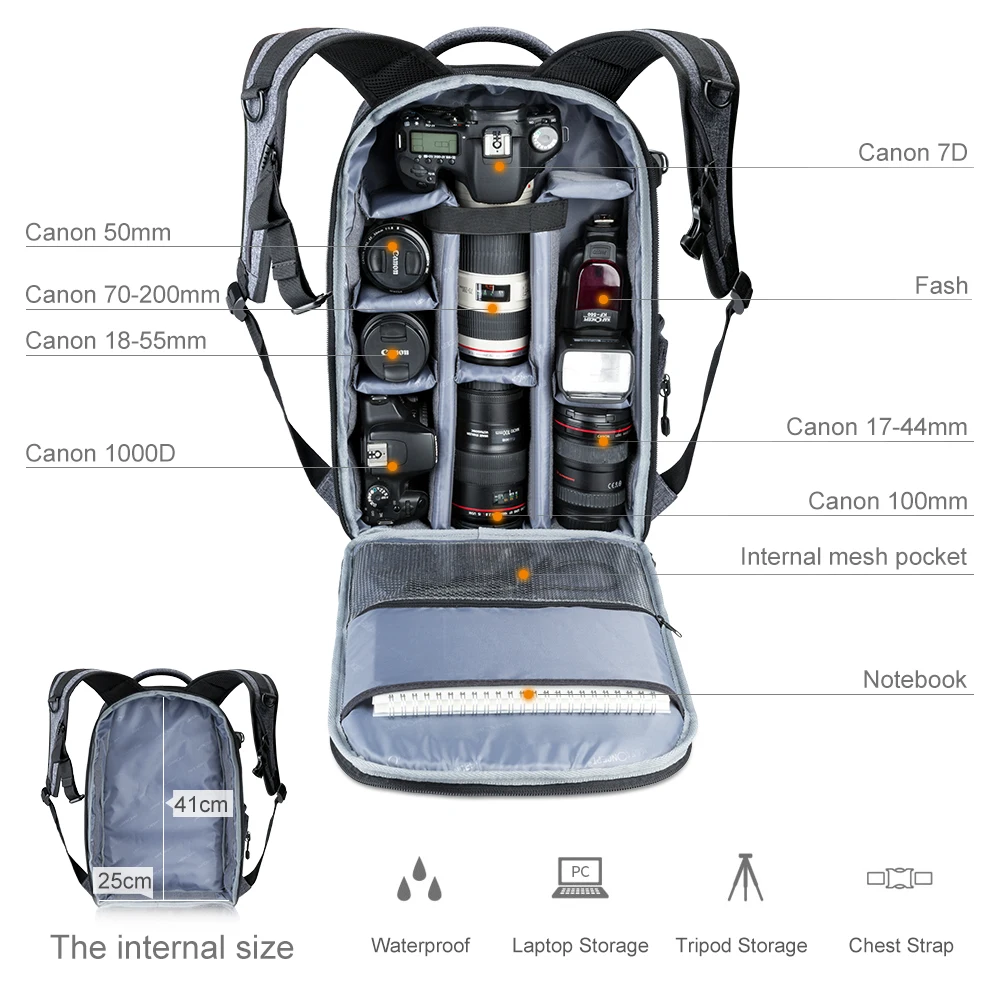 K&F CONCEPT Camera Backpack Padded Photo Bag