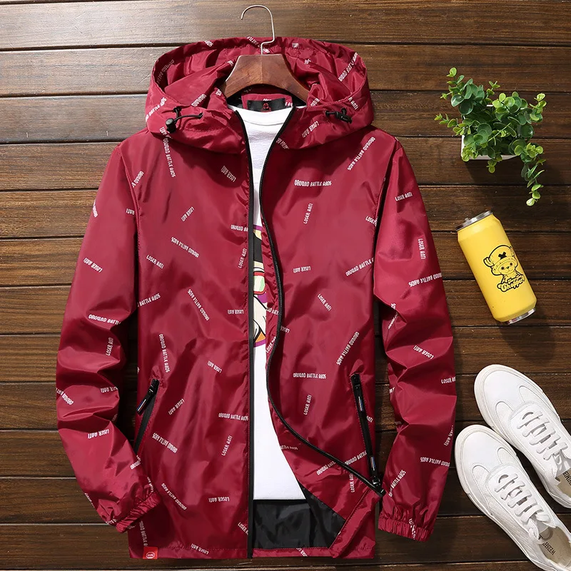 Новая мужская куртка с капюшоном куртки плюс размер 10XL 9XL 8XL 7XL мужские ветровки повседневные пальто для мужчин Верхняя одежда Куртка в уличном стиле - Цвет: Wine red Asian size