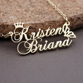 

Personalized Princess Crown Double Name Necklace Stainless Steel Butterfly Pendants For Lovers Women Men Custom Jewelry Gifts