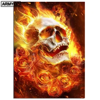 

ARMYQZ Full Square Round Diamond Painting 5D Animal Diamond Art Embroidery Flame Skull Handmade Mosaic Home Decoration