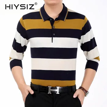 

HIYSIZ Brand Streetwear men t Shirt Long sleeve Casual Fashion Trend tshirt men Turn-down Collar T Shirts For male spring H1015
