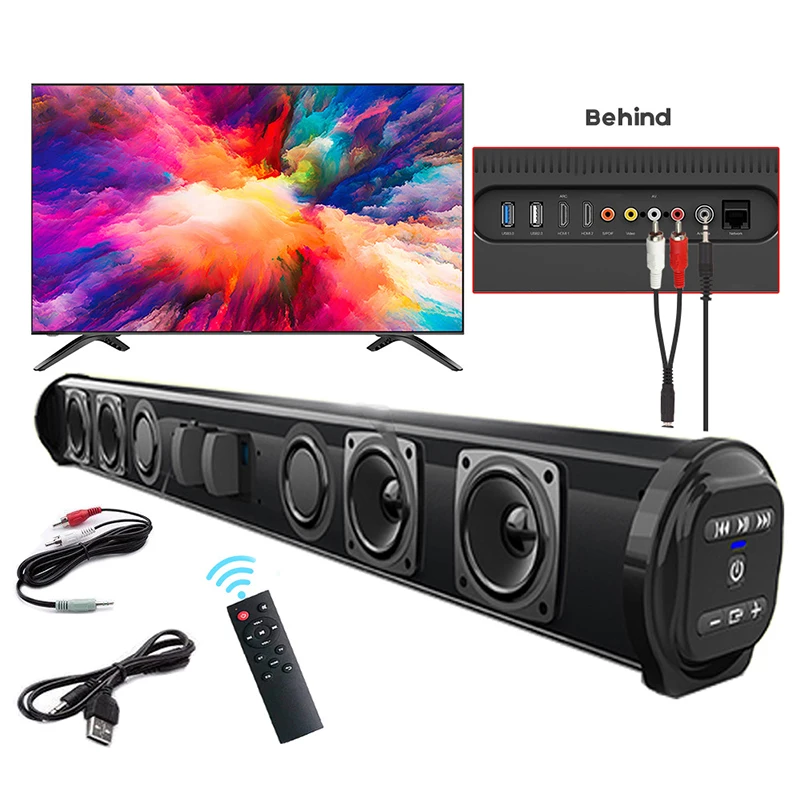 Barra de sonido inalámbrica para cine en casa, sistema de altavoz con Bluetooth, sonido súper potente, con cable, estéreo envolvente, proyector de TV