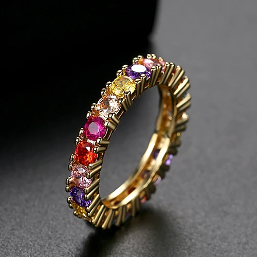 JINSE Мода багет AAA циркон очаровательные кольца золото серебро цвет Iced Bling CZ Т Форма кольцо для женщин мужчин хип хоп ювелирные изделия подарок - Цвет основного камня: 18k Gold Color