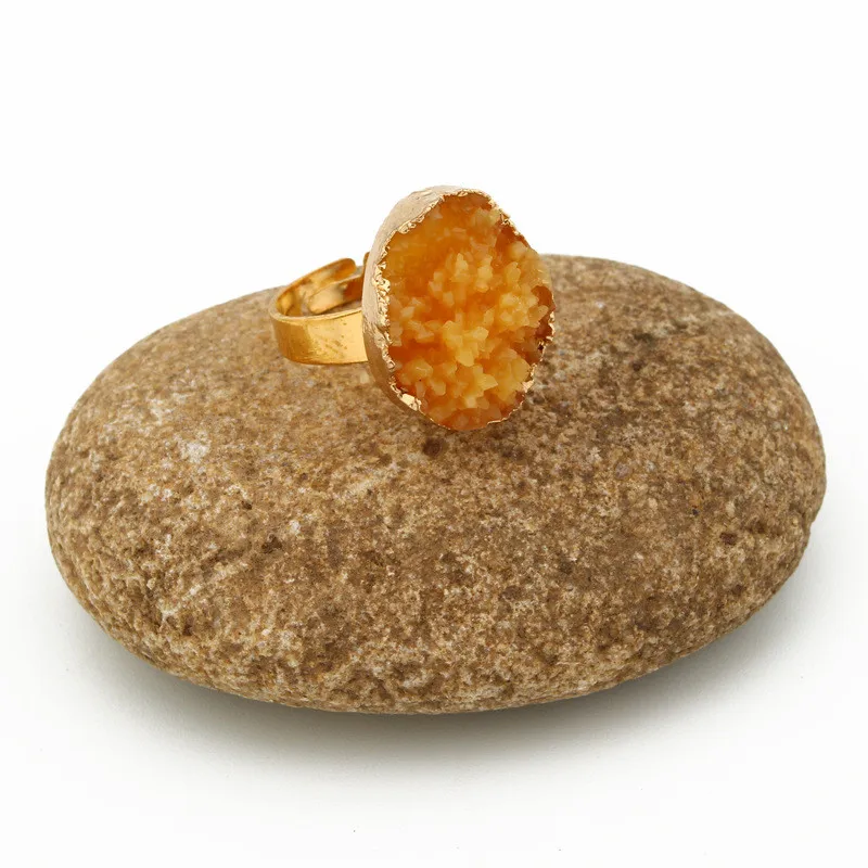 2020 New Resin Rings Geode Quartz Crystal Rings Oval Pink Blue Ring Gold Plated Rings For Women Accessories Jewelry (5)