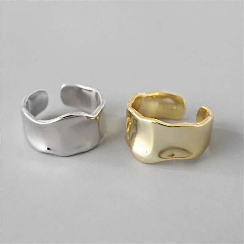 

Personalized Glossy Bump Adjustable Rose Golden Rings For Women Ladies 925 Solid Silver Irregular Large Rings Cool Gifts Jewelry