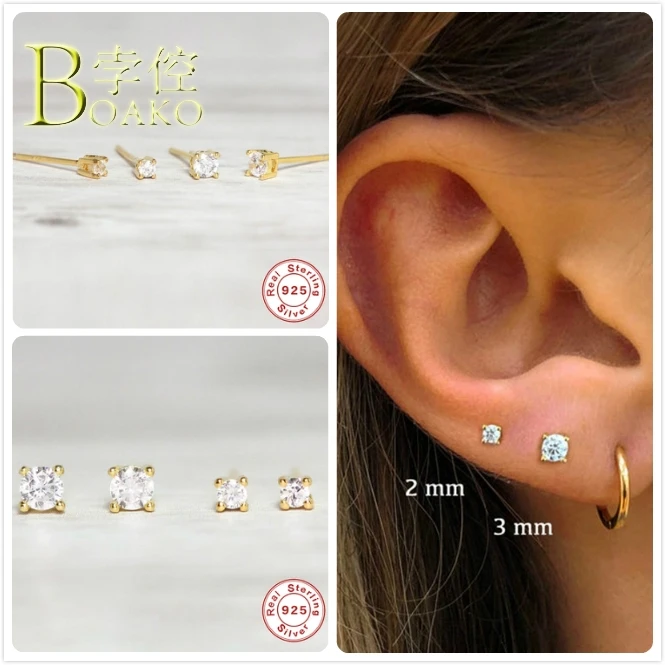 

Real 925 Silver Earrings For Women Small Zircon Stone Earrings Girl Gift Cartilage Piercing Earrings Female Crystal aretes B5