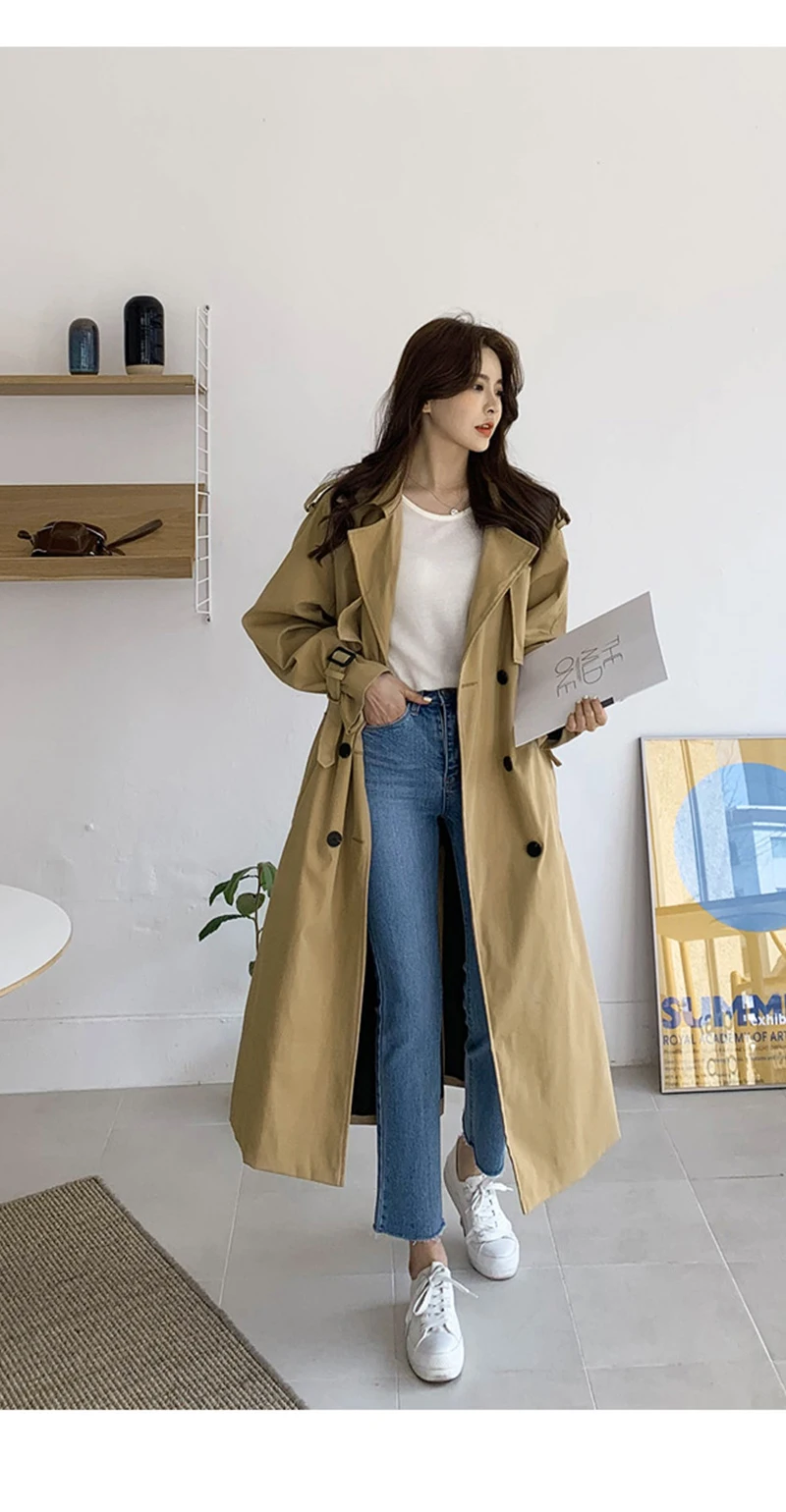 2022 Spring Autumn Russia Fashion Brand Women Long 100% Cotton Trench Coat Large Size Belted Raincoat Windbreaker Manteau Femme long puffer jacket