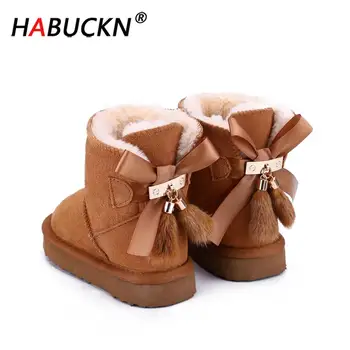 HABUCKN Australiano Genuino Moda In Pelle Delle Ragazze di Inverno Stivali Da Neve Per bambini Inverno Caldo bambino Scarpe nappa Pendente crepuscolo Scarpa
