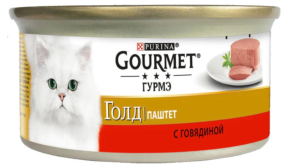 Корм влажный Gourmet Гурмэ Голд Паштет для кошек с говядиной, 85 г(24 шт