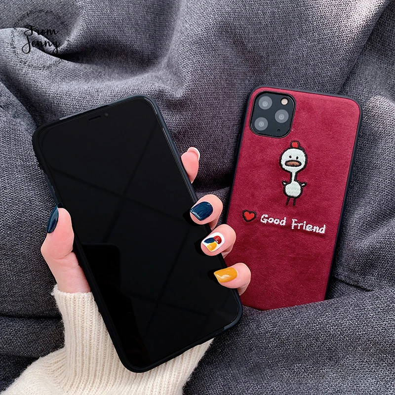 Жесткий защитный чехол из замши с вышивкой от Jenny для iPhone 11 Pro x xr xs max 6 6s 7 8 Plus с изображением животных