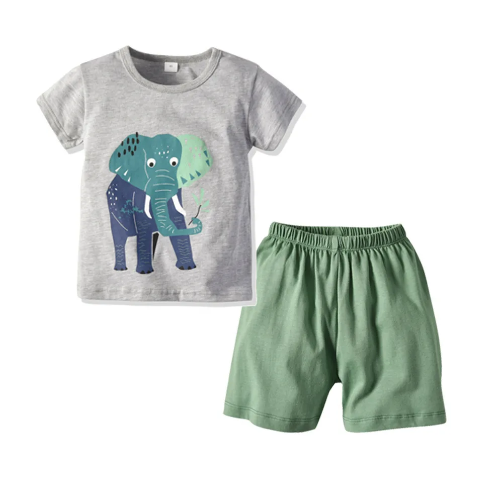 

New Style Korean-style Set CHILDREN'S Jacket BOY'S Pure Cotton Elephant T-shirt CHILDREN'S Short-sleeved Clothes Casual Knit Pan