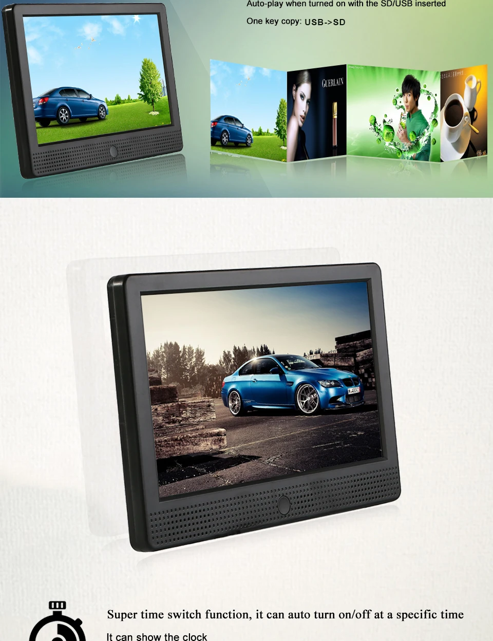 10-Zoll-LCD-Bildschirm für den Innenbereich, kleiner USB-SD-Auto-Play-Display-Werbe-Digital-Signage-Player für Einzelhandelsgeschäfte – Detail 6