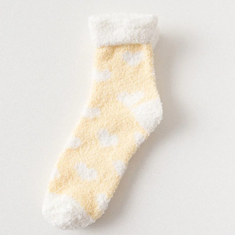 LOVE yellow Пушистые, яркие, теплые, милые, зимние, каваи, толстые, повседневные, женские носки, пушистые, теплые носки, короткие, милые, хлопковые махровые носки, женские - Цвет: LOVE yellow